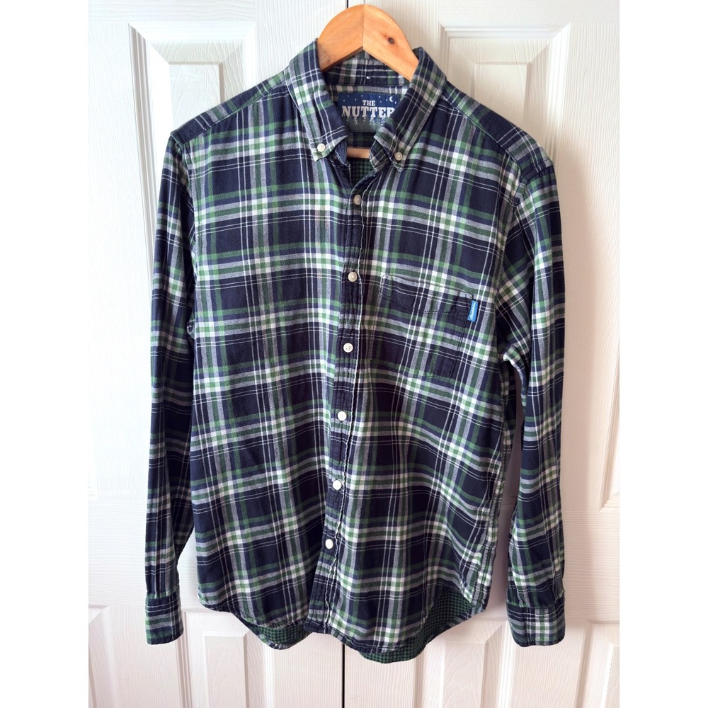 chubbies The Nutter Blue Green Plaid Gauzy Cotton Long Sleeve Button Up Shirt M